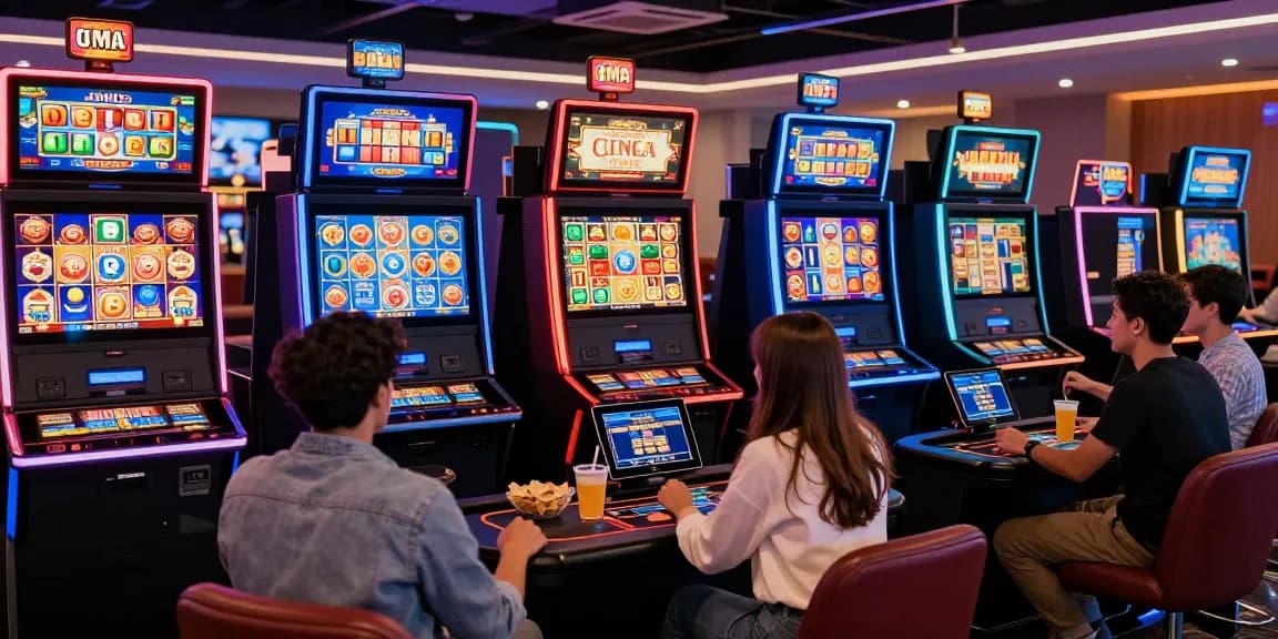 Ambiance d'un casino en ligne fiable avec des amis jouant à des machines à sous et des jeux de table.