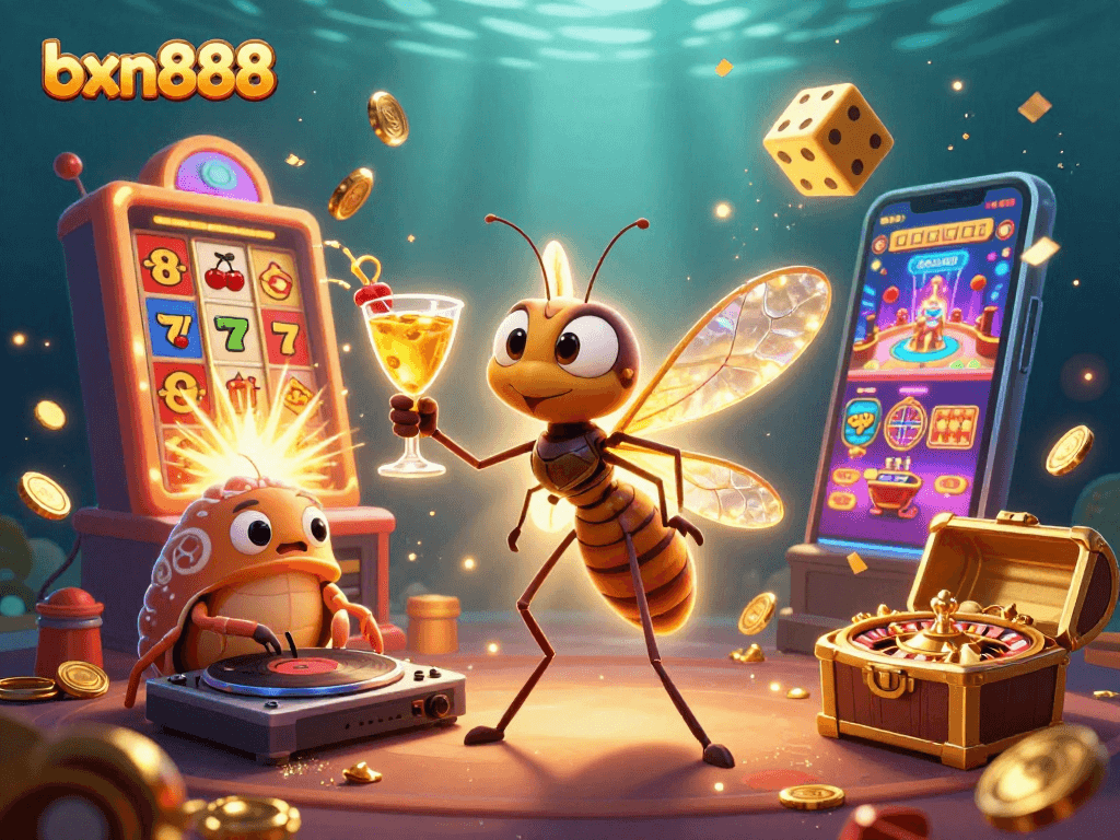 Experience thrilling winnings at bxn888 with a vibrant, engaging casino illustration featuring animated characters and dynamic gaming elements.