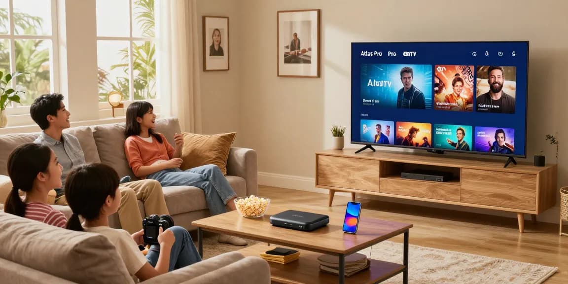 Accédez à Atlas Pro ONTV sur un écran large dans un salon confortable.